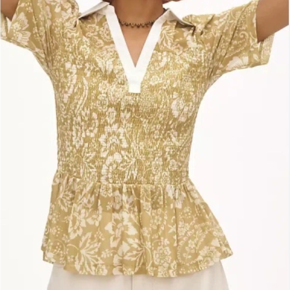 NEW - MAEVE SHORT-SLEEVE SMOCKED POLO TOP